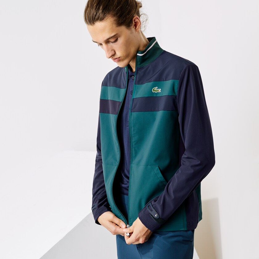 Men's Lacoste Green / Navy Blue / White Sweatshirts SPORT Two-Tone Zippered Golf VB3-08210A3