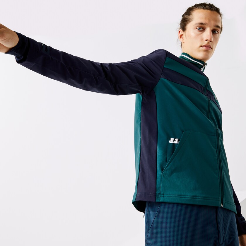 Men's Lacoste Green / Navy Blue / White Sweatshirts SPORT Two-Tone Zippered Golf VB3-08210A3