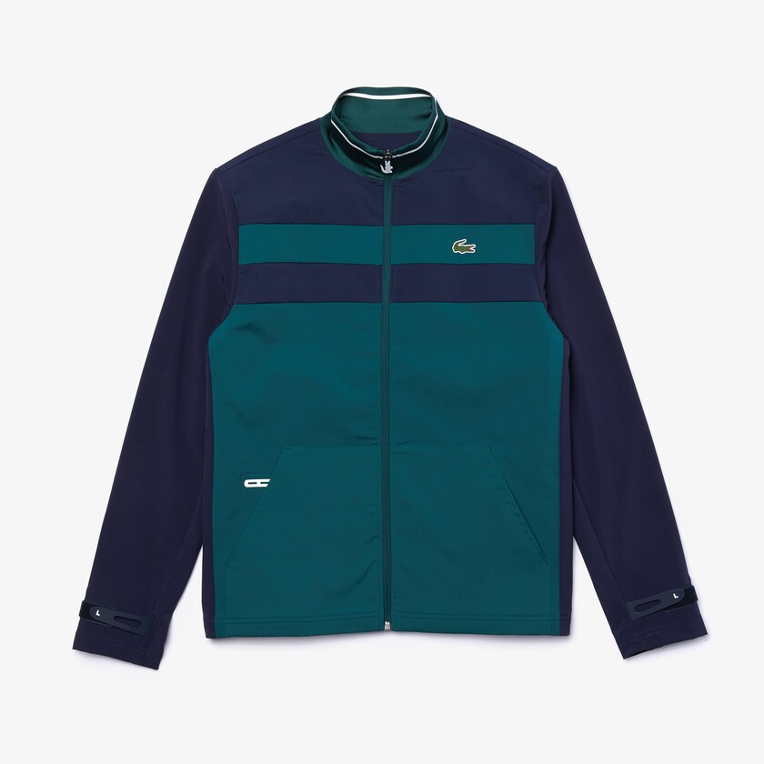 Men's Lacoste Green / Navy Blue / White Sweatshirts SPORT Two-Tone Zippered Golf VB3-08210A3