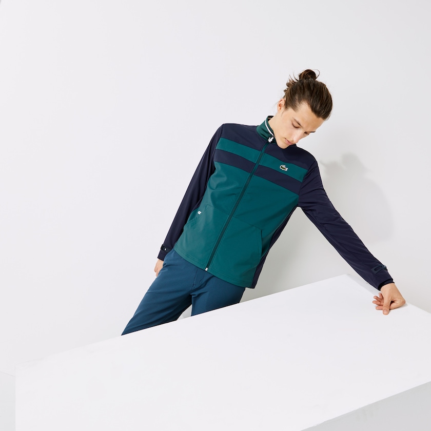 Men's Lacoste Green / Navy Blue / White Sweatshirts SPORT Two-Tone Zippered Golf VB3-08210A3