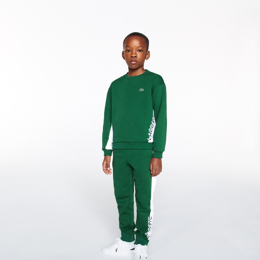 Kids' Lacoste Green / White Pants Color-Blcoked Fleece Track VL7-68496P4