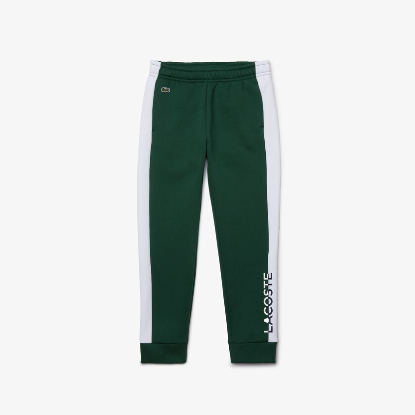 Kids' Lacoste Green / White Pants Color-Blcoked Fleece Track VL7-68496P4