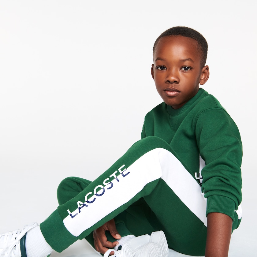 Kids' Lacoste Green / White Pants Color-Blcoked Fleece Track VL7-68496P4