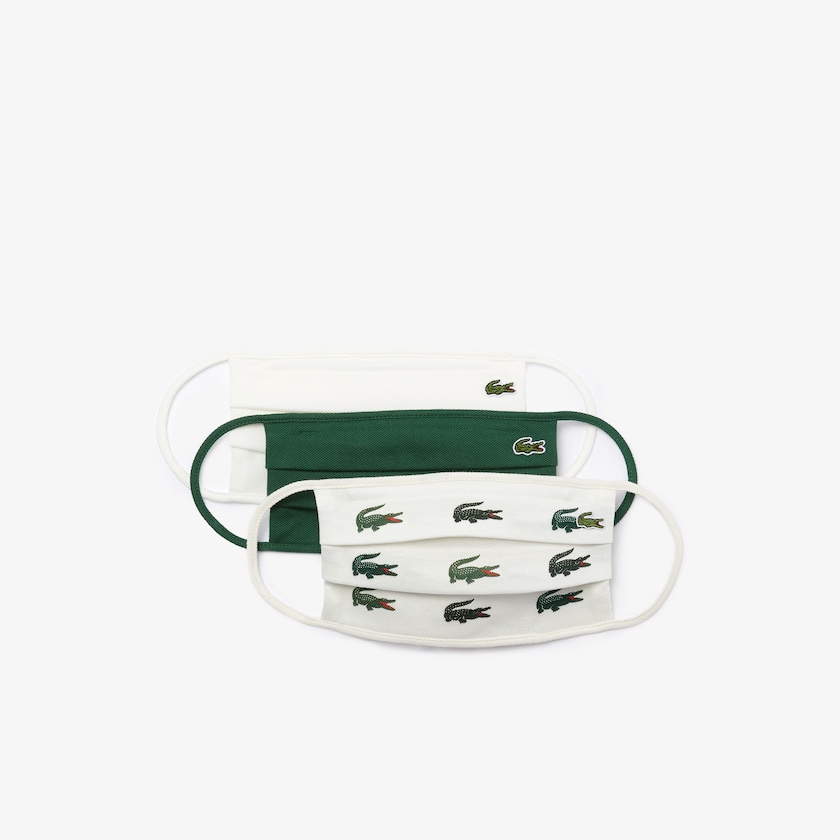 Men's Lacoste Green / White Masks L.12.12 Pack of 3 Face in Cotton ND3-24952Z9