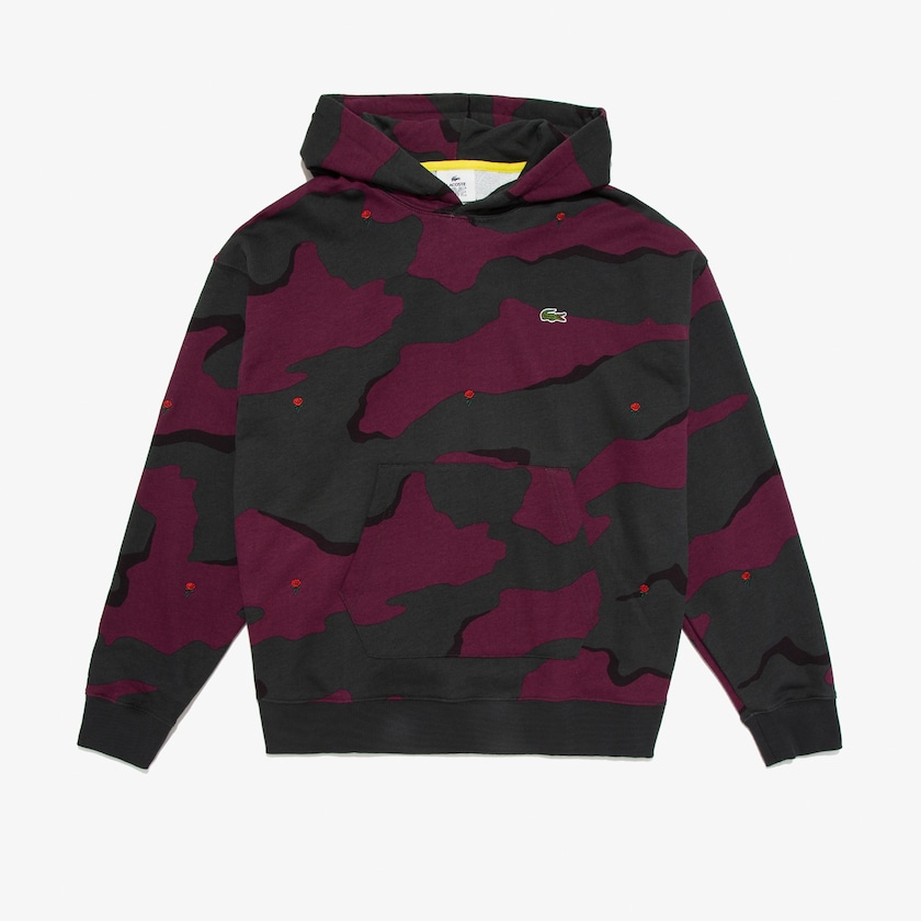 Men's Lacoste Green / White Sweatshirts LIVE Hooded Camo Print Fleece FF4-74647M5