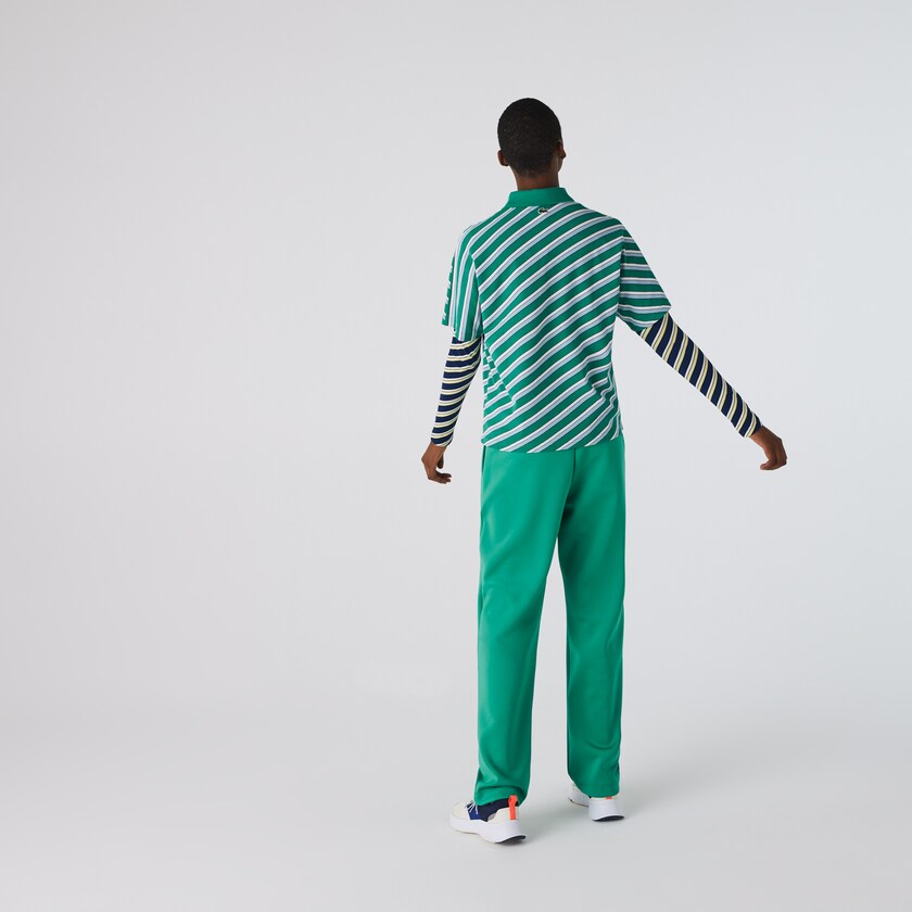 Women's Lacoste Green / White Polo Shirts LIVE Loose Fit Badge Striped Cotton Piqué UY2-46964H6