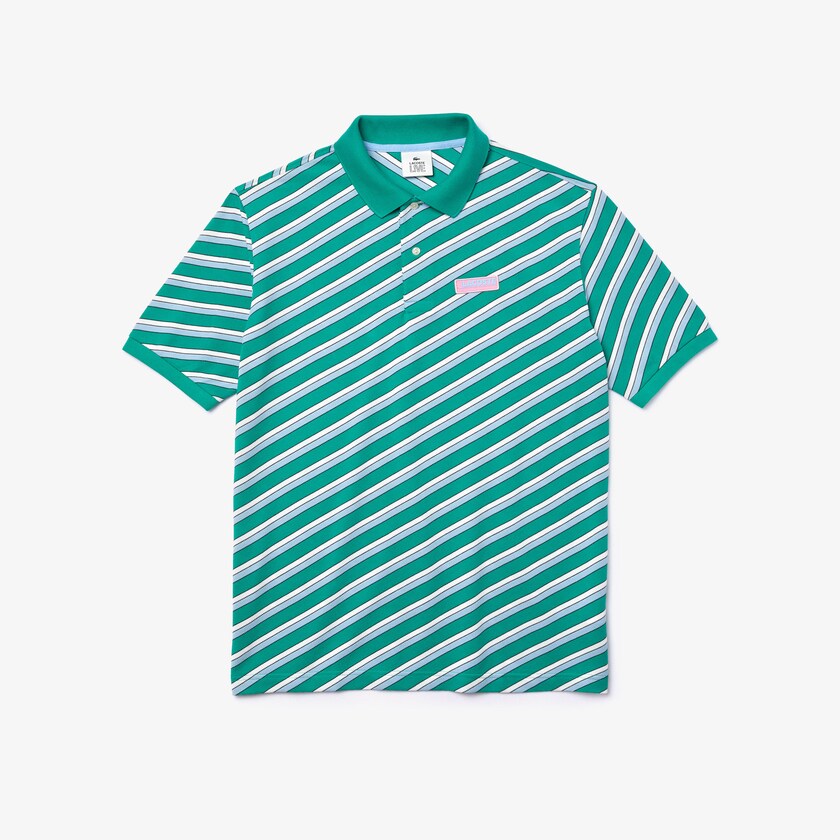 Men's Lacoste Green / White Shirts LIVE Striped Cotton Piqué Polo OL3-72227D5
