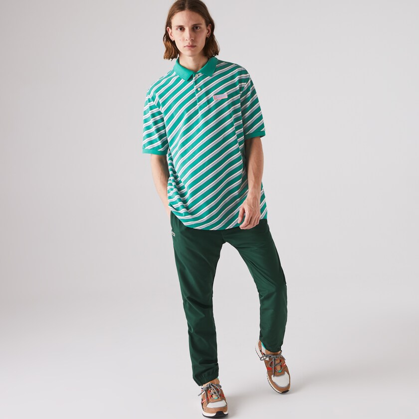Men's Lacoste Green / White Shirts LIVE Striped Cotton Piqué Polo OL3-72227D5