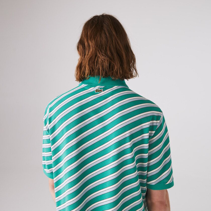 Men's Lacoste Green / White Shirts LIVE Striped Cotton Piqué Polo OL3-72227D5
