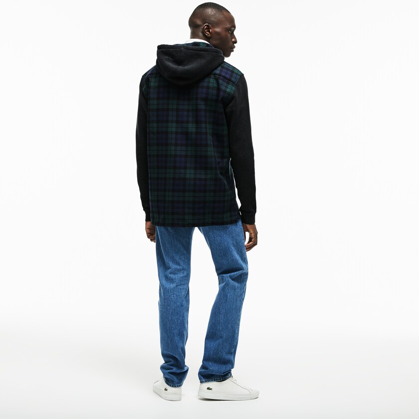 Men's Lacoste Green / White Shirts Regular Fit Hooded Check Cotton Flannel ST8-26152J0