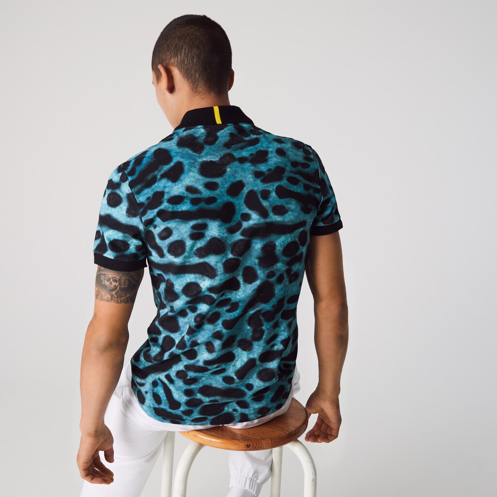 Men's Lacoste Green / White Polo Shirts x National Geographic Regular Fit Print Cotton QA3-77177L2
