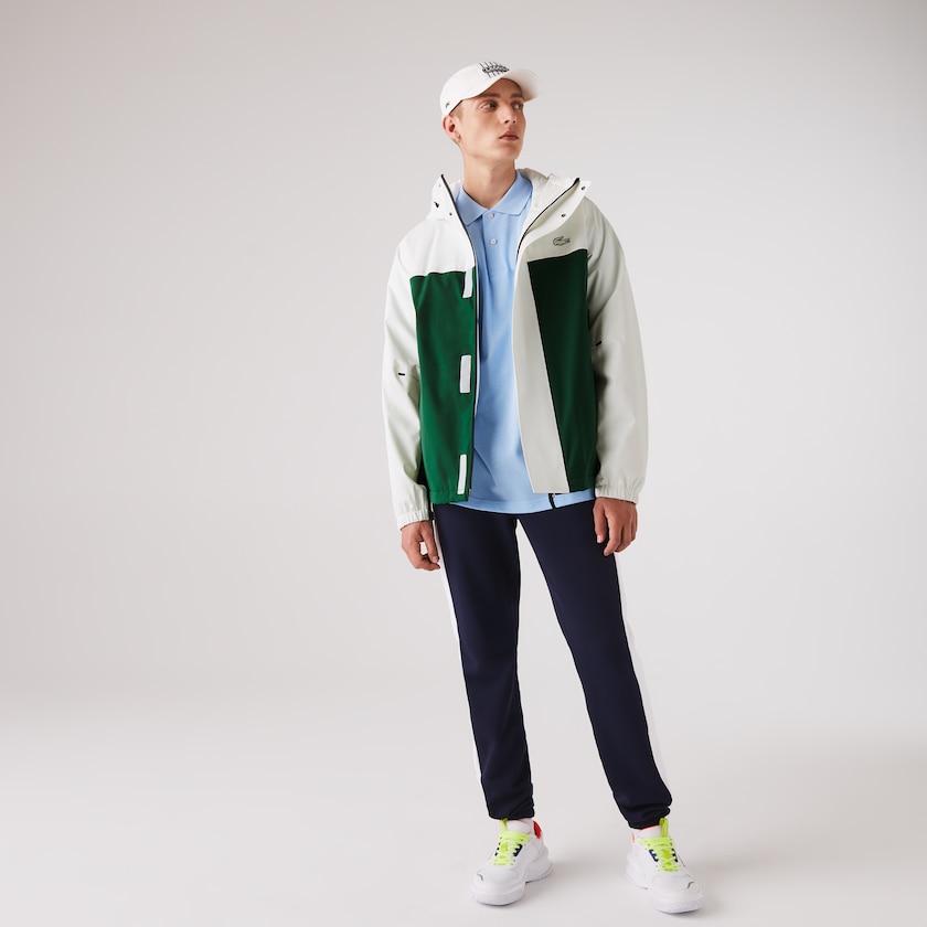 Men's Lacoste Green / White / Navy Blue Jackets Lightweight Colorblock Hooded Water-Resistant HQ8-29292V2