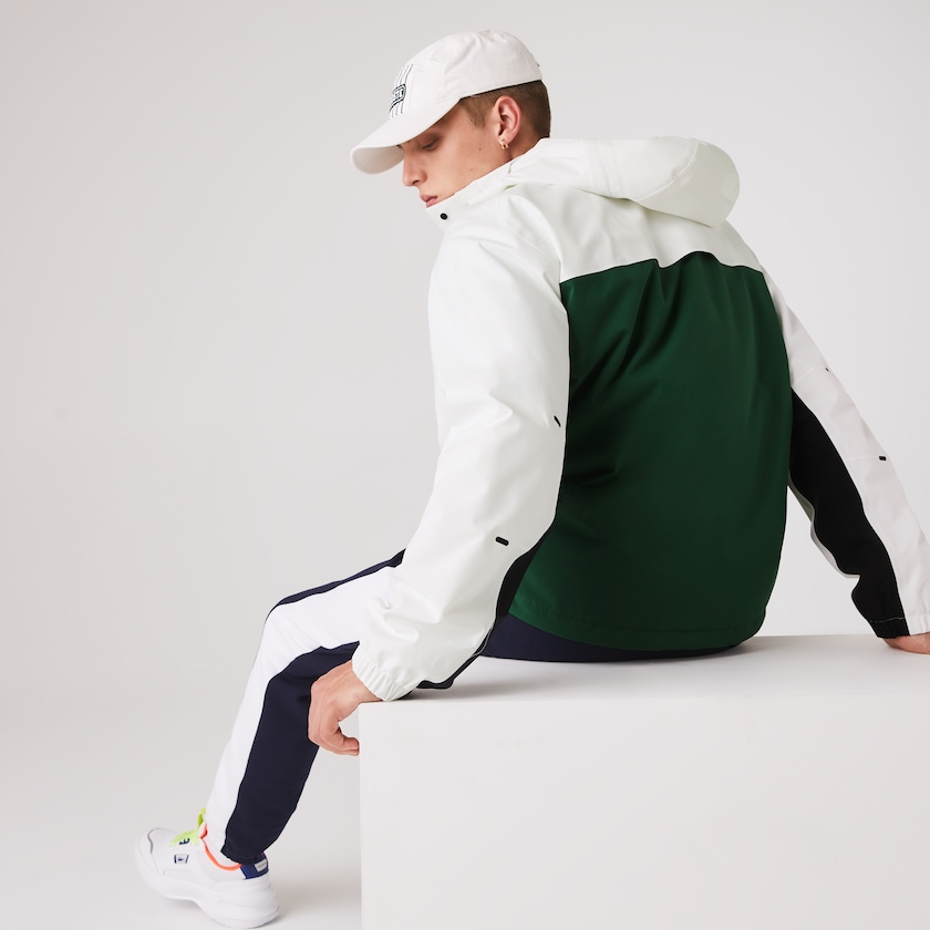 Men's Lacoste Green / White / Navy Blue Jackets Lightweight Colorblock Hooded Water-Resistant HQ8-29292V2