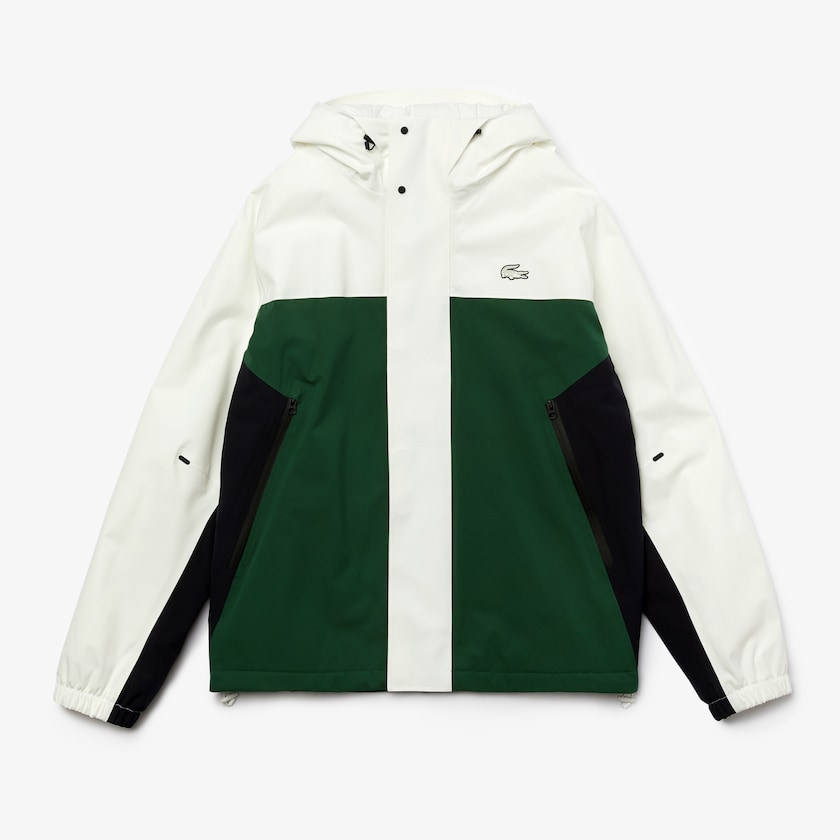 Men's Lacoste Green / White / Navy Blue Jackets Lightweight Colorblock Hooded Water-Resistant HQ8-29292V2