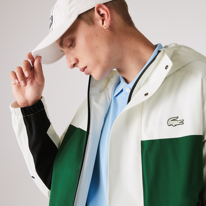 Men's Lacoste Green / White / Navy Blue Jackets Lightweight Colorblock Hooded Water-Resistant HQ8-29292V2
