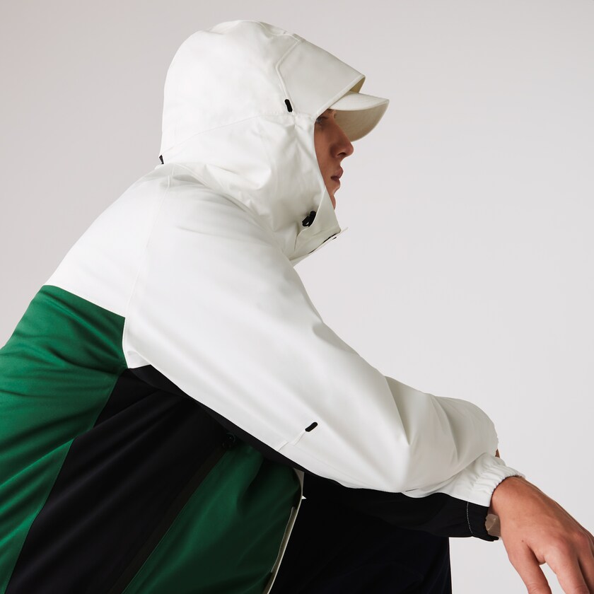 Men's Lacoste Green / White / Navy Blue Jackets Lightweight Colorblock Hooded Water-Resistant HQ8-29292V2