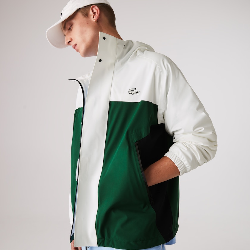 Men's Lacoste Green / White / Navy Blue Jackets Lightweight Colorblock Hooded Water-Resistant HQ8-29292V2