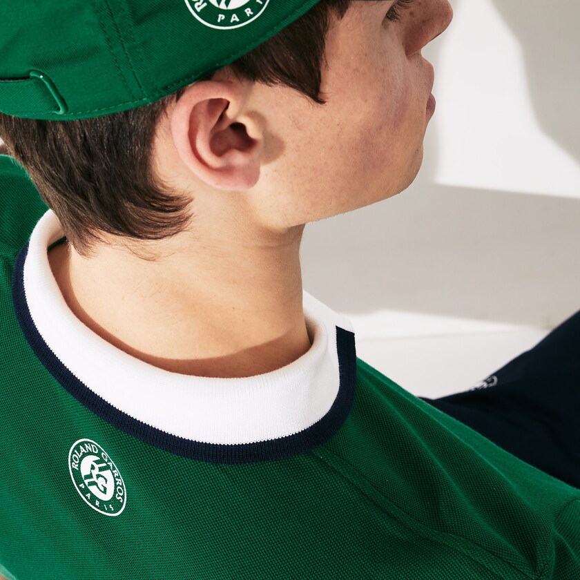 Men's Lacoste Green / White / Navy Blue Shirts SPORT Roland Garros Plant-Print Cotton Polo PT0-09620I5