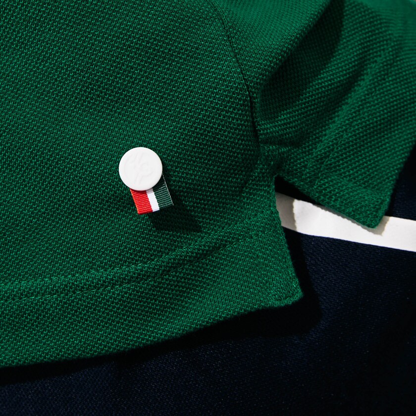 Men's Lacoste Green / White / Navy Blue Shirts SPORT Roland Garros Plant-Print Cotton Polo PT0-09620I5