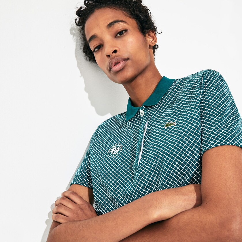 Women's Lacoste Green / White / Red Polo Shirts SPORT Roland Garros Printed Cotton XB3-81028E3