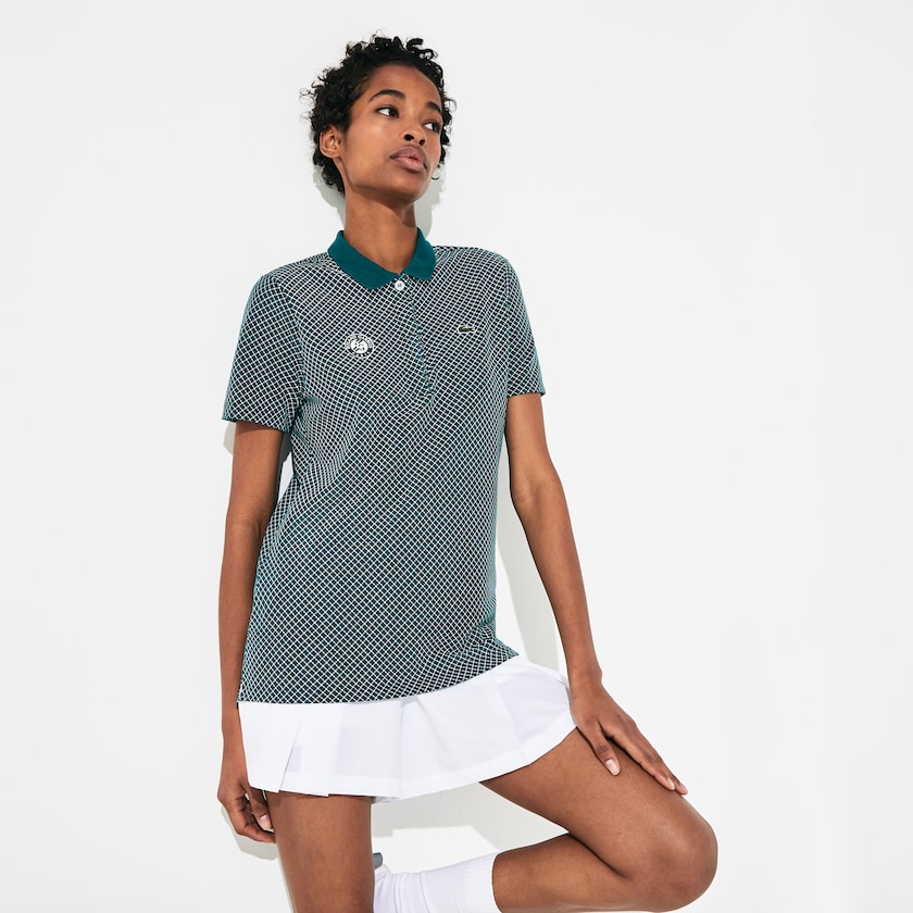 Women's Lacoste Green / White / Red Polo Shirts SPORT Roland Garros Printed Cotton XB3-81028E3