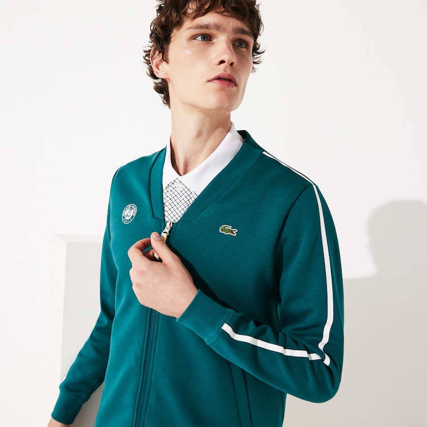 Men's Lacoste Green / White / Red Sweatshirts SPORT Roland Garros V-Neck Zip QG6-76417U3