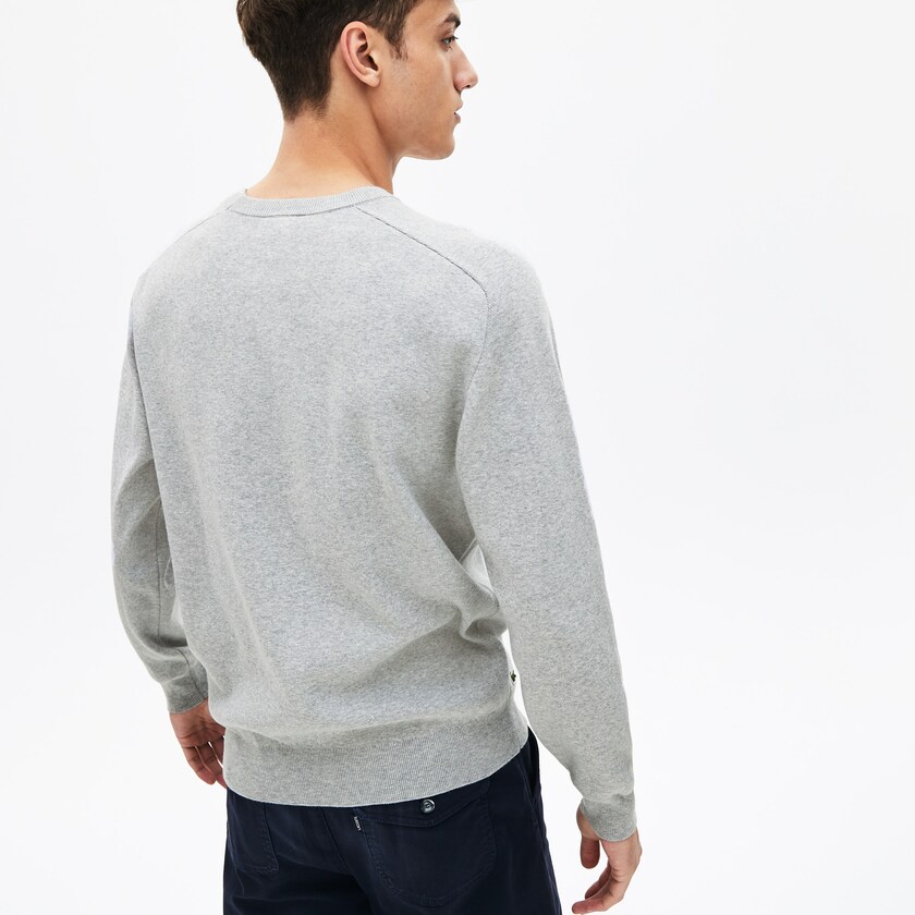 Men's Lacoste Grey Sweaters 3D-Lettering Crewneck Cotton Blend BK3-48394J5