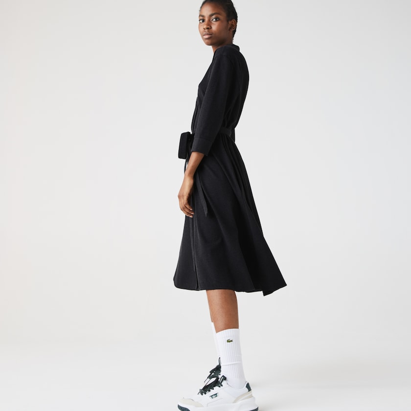 Women's Lacoste Grey Polo Dress Buttoned Belted Cotton Piqué FO5-44314D0