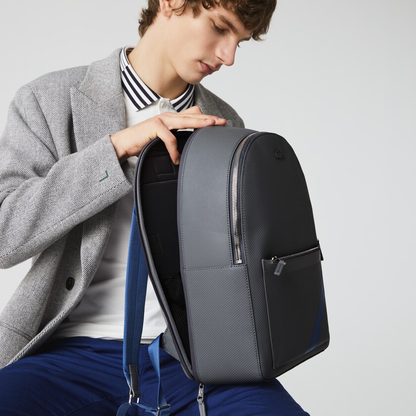 Men's Lacoste Grey Backpacks Chantaco Colorblock Matte Stitched Leather PV6-16631G5