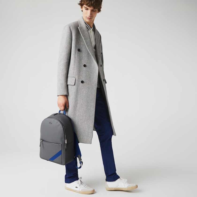 Men's Lacoste Grey Backpacks Chantaco Colorblock Matte Stitched Leather PV6-16631G5