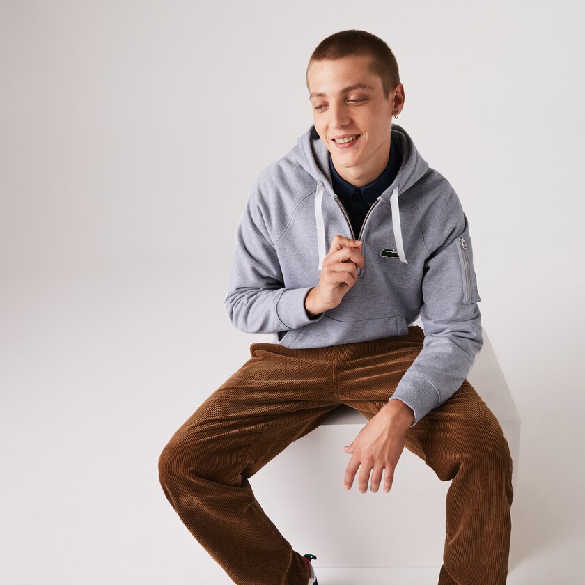 Men's Lacoste Grey Sweatshirts Contrast Pocket Fleece PY6-56275O8