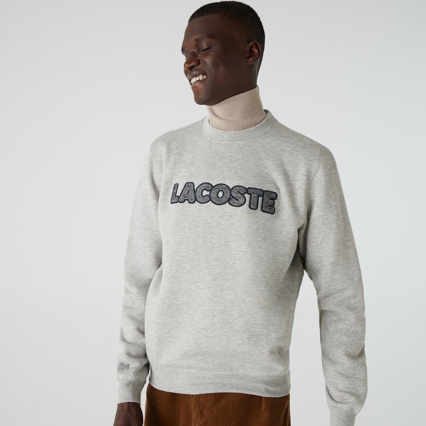 Men's Lacoste Grey Sweatshirts Crew Neck Flecked Fleece LQ7-32463U6