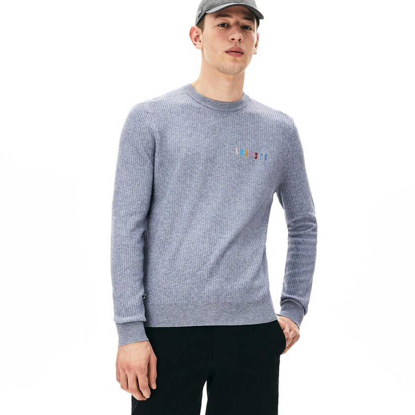 Men's Lacoste Grey Sweaters Crewneck Embroidered Cotton Blend AP2-88498T3