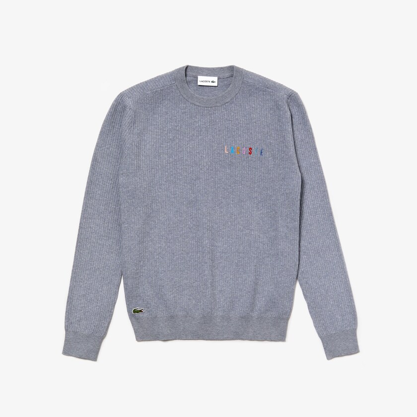 Men's Lacoste Grey Sweaters Crewneck Embroidered Cotton Blend AP2-88498T3