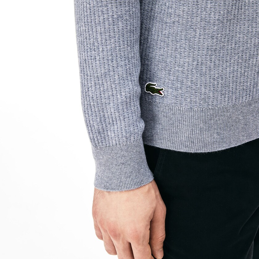 Men's Lacoste Grey Sweaters Crewneck Embroidered Cotton Blend AP2-88498T3