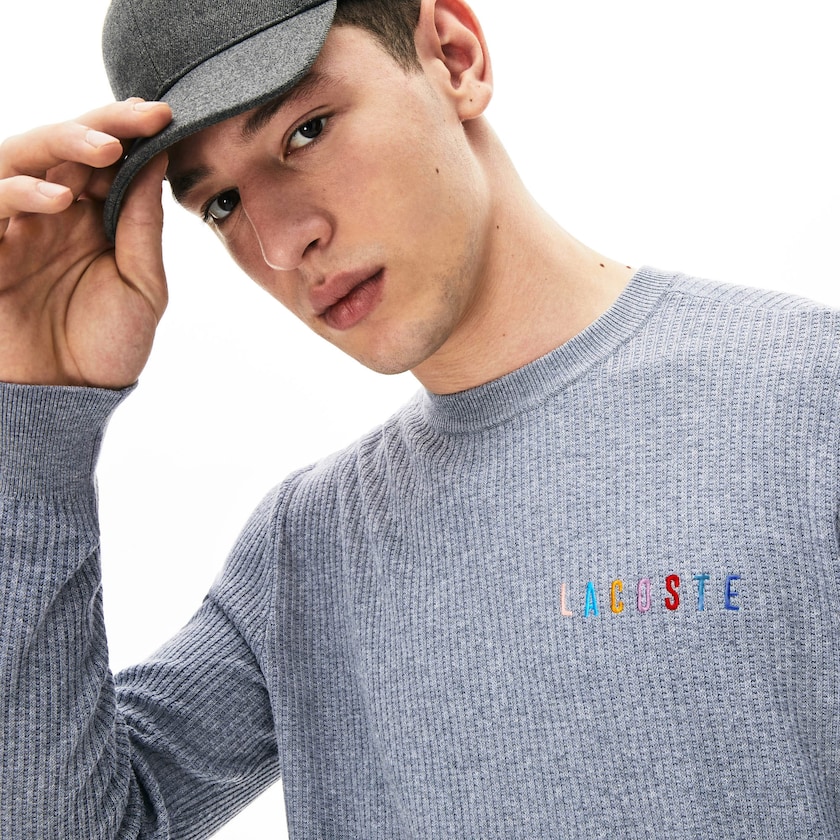 Men's Lacoste Grey Sweaters Crewneck Embroidered Cotton Blend AP2-88498T3