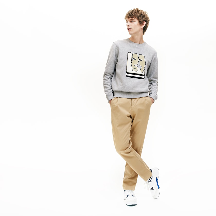 Men's Lacoste Grey Sweatshirts Crewneck L27-Print Cotton Blend WA5-72057L4