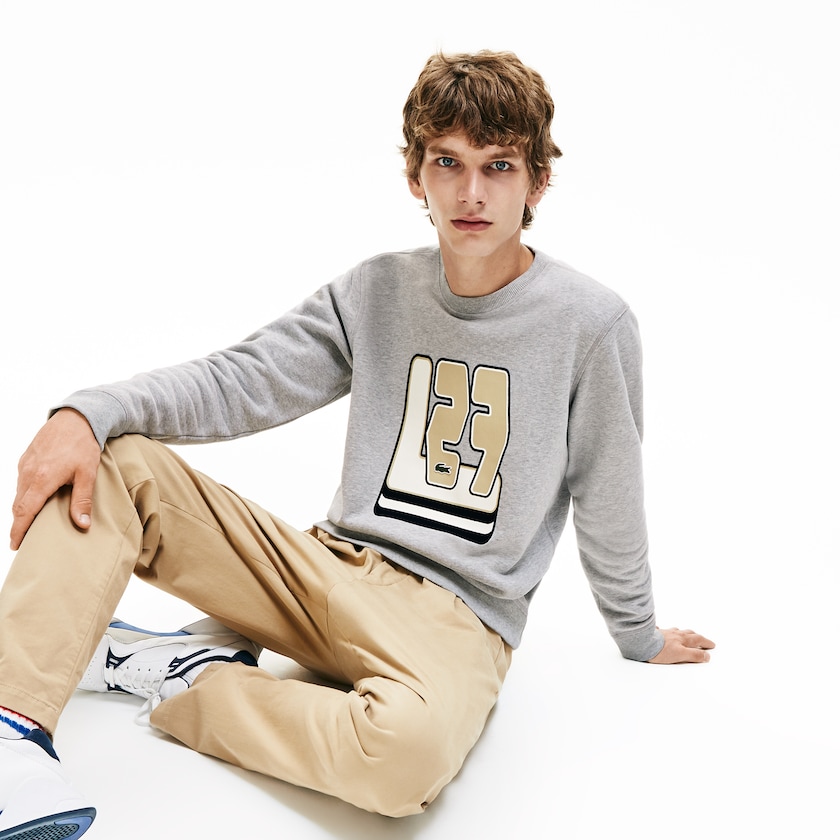 Men's Lacoste Grey Sweatshirts Crewneck L27-Print Cotton Blend WA5-72057L4