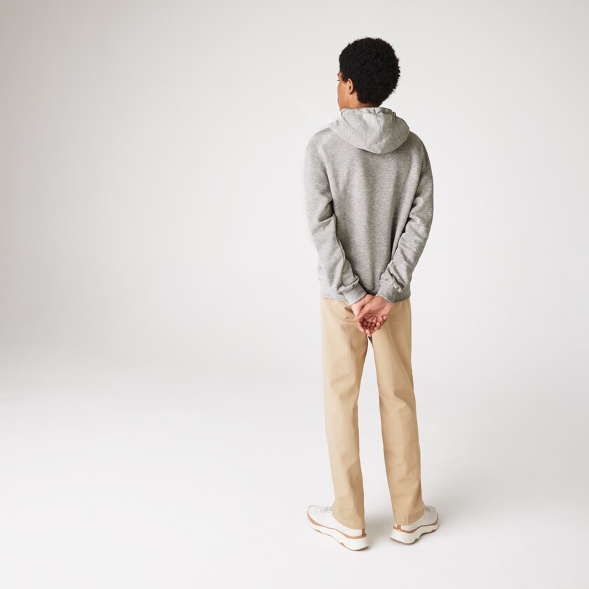 Men's Lacoste Grey Sweatshirts Hooded Badge Print Fleece KU5-33323Q4
