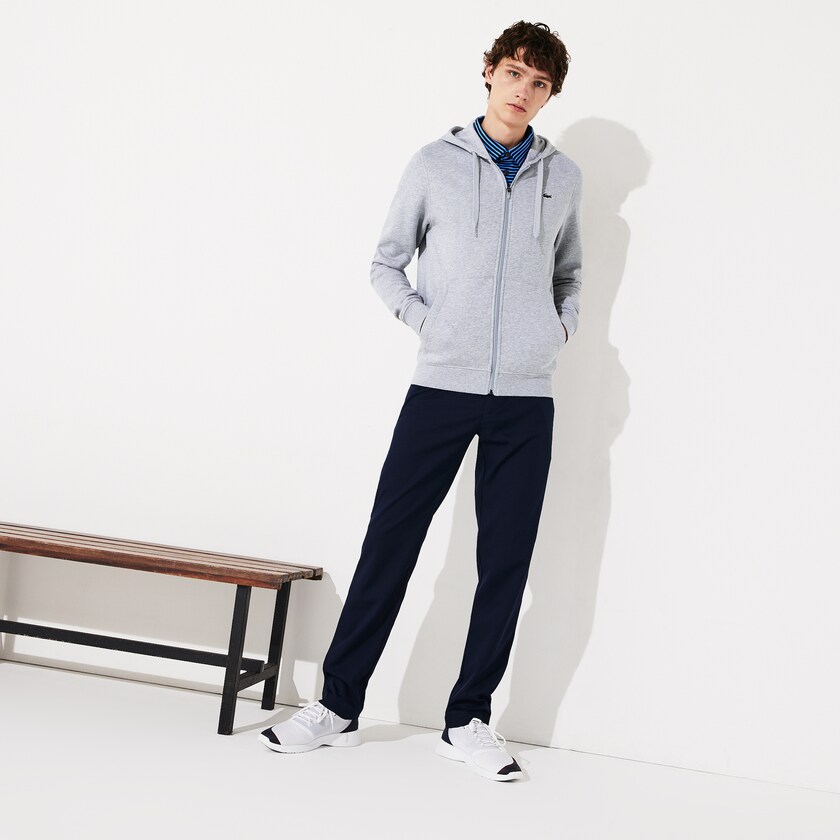 Men's Lacoste Grey Sweatshirts Presidents Cup Hooded Back-Printed Fleece Zip Golf XR1-71907P1
