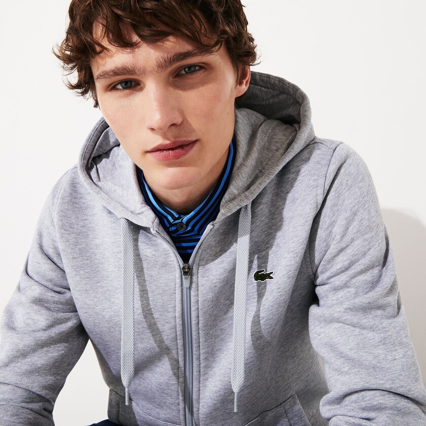 Men's Lacoste Grey Sweatshirts Presidents Cup Hooded Back-Printed Fleece Zip Golf XR1-71907P1