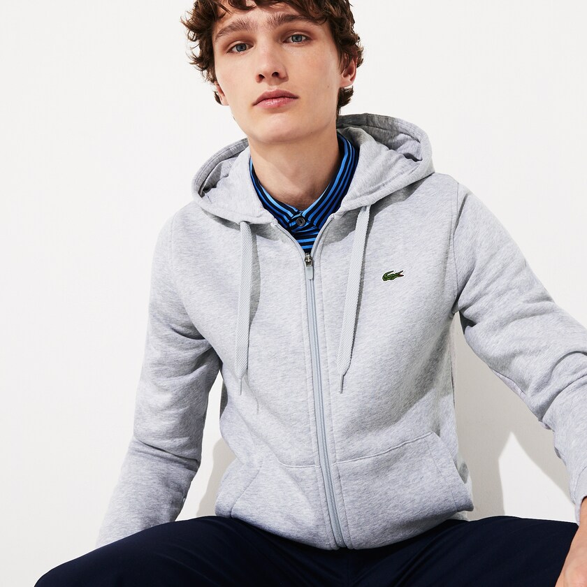 Men's Lacoste Grey Sweatshirts Presidents Cup Hooded Back-Printed Fleece Zip Golf XR1-71907P1