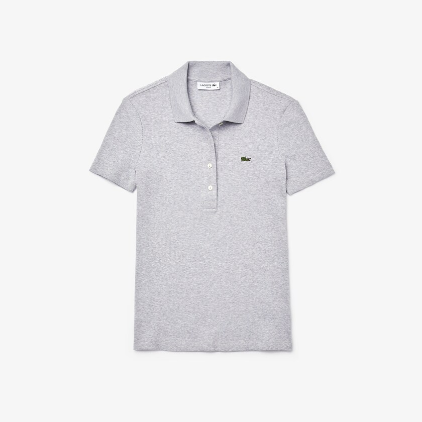 Women's Lacoste Grey Polo Shirts Ribbed Cotton RN3-93709L9