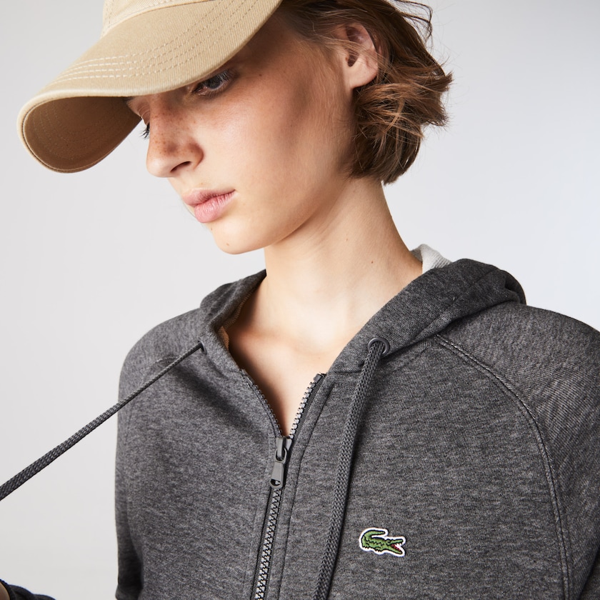 Women's Lacoste Grey Sweatshirts SPORT Hooded Fleece Zip Tennis LA4-99849B2