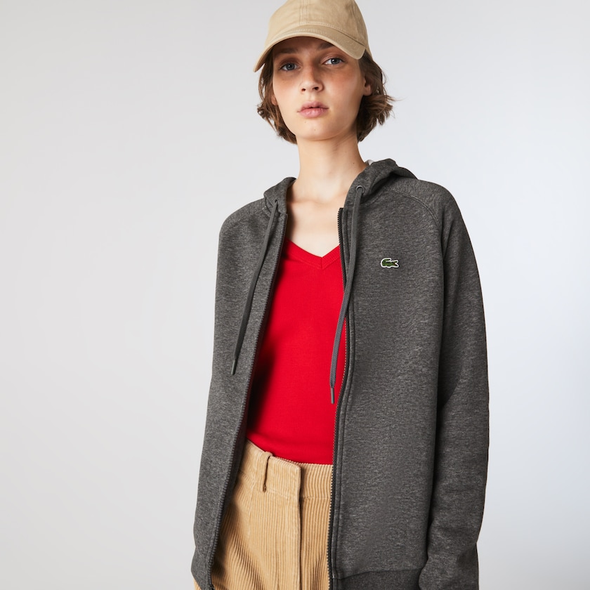 Women's Lacoste Grey Sweatshirts SPORT Hooded Fleece Zip Tennis LA4-99849B2