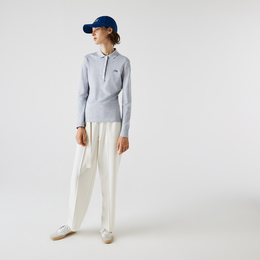 Women's Lacoste Grey Polo Shirts Slim Stretch Piqué FC0-55765W4