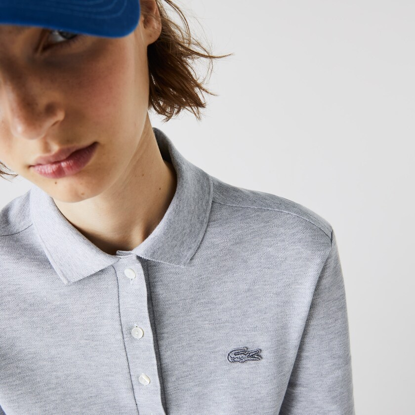 Women's Lacoste Grey Polo Shirts Slim Stretch Piqué FC0-55765W4