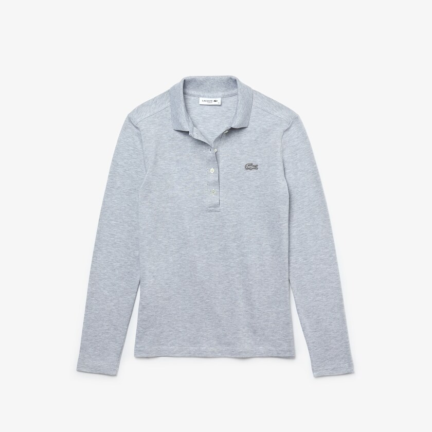 Women's Lacoste Grey Polo Shirts Slim Stretch Piqué FC0-55765W4