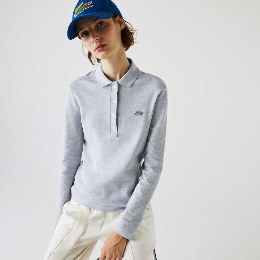 Women's Lacoste Grey Polo Shirts Slim Stretch Piqué FC0-55765W4