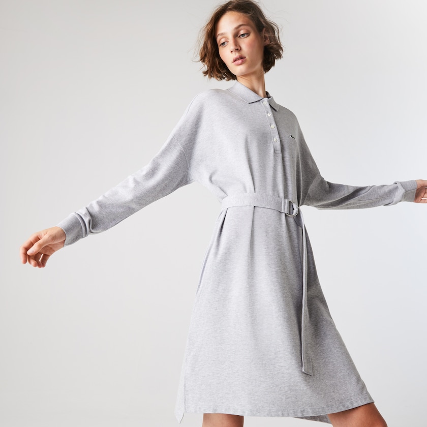 Women's Lacoste Grey Polo Dress Straight Flowy Piqué YZ0-33083W7
